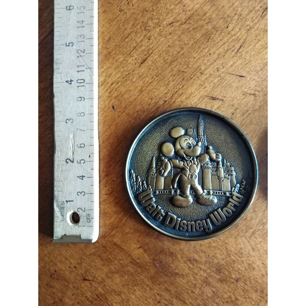 Vintage Set Lot 2 Bronze Walt Disney World Mickey Mouse Coasters Canada 3.25"Dia - Picture 2 of 13